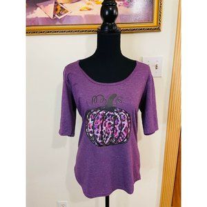 Anvil NWT Purple Cheetah Print Pumpkin Custom Graphic Short Sleeve Size Medium